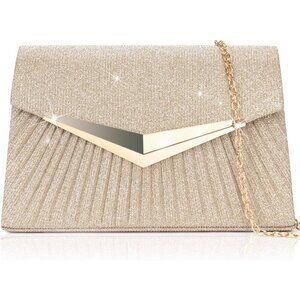๐Women Gold Clutch Purses Sparkling Envelope Evening Bag with Detachable Chain